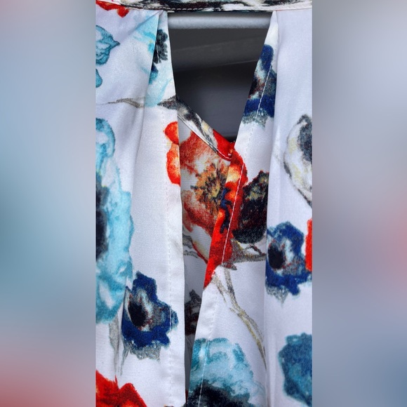 Smooth Operator!  CATHERINE MALANDRINO (EUC, Size L) V-Neck, SS Silky Print Top - Picture 6 of 7